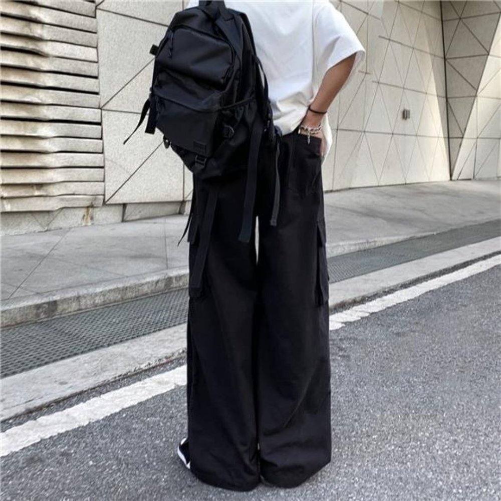 Women's Cargo Pants with Pockets Side Slit Baggy Streetwear Y2K Pants - Picture 3 of 7